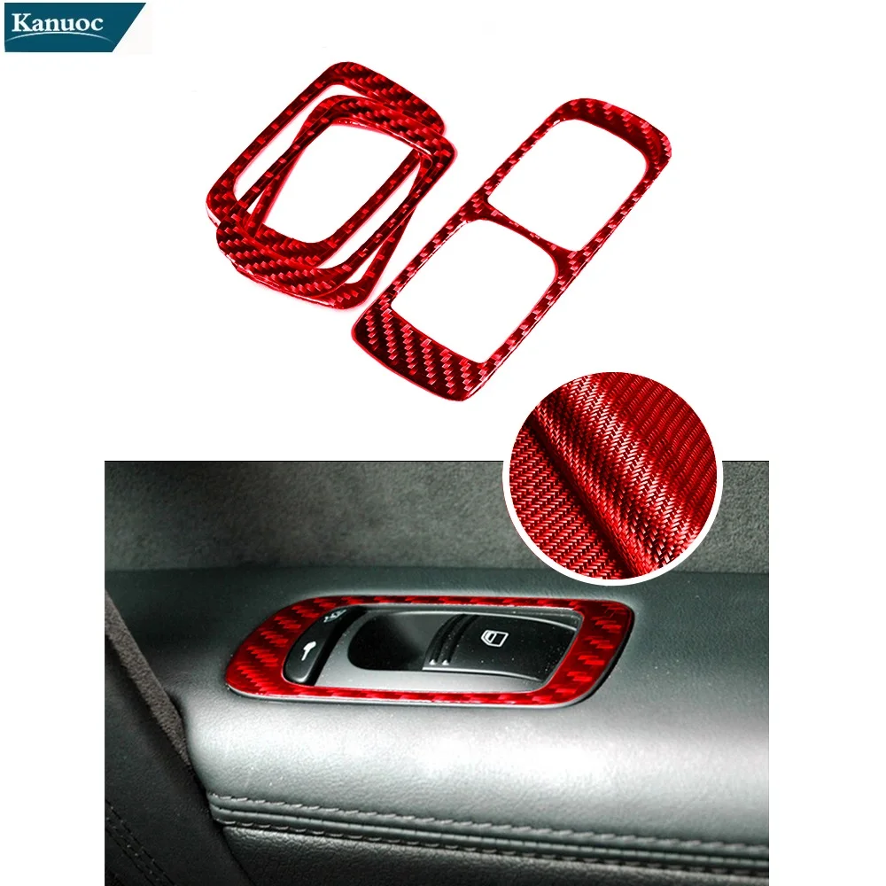 

4 шт., красные наклейки на передние и задние двери и подъемник окон автомобиля, отделка крышки из углеродного волокна для Porsche Cayenne 2003-2010, авто...