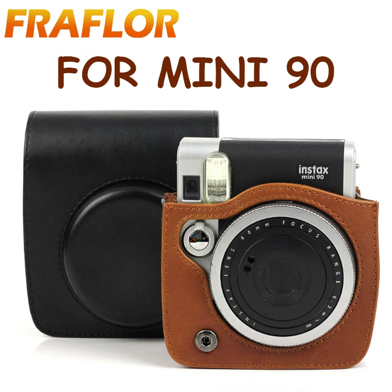 For Polaroid Fujifilm Instax Mini 90 Brown / Black Pattern Camera Case Bag with Shoulder Strap PU Leather Pouch Protector | Электроника