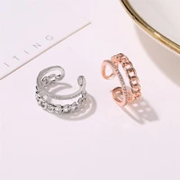 fashion double layer chain hollow ring for women sweet zircon open adjustable ring korean trend simple jewelry new 2021