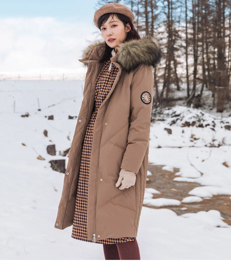 INMAN Winter New Arrival Embroidery Hooded Solid Warm Women Long Down Coat
