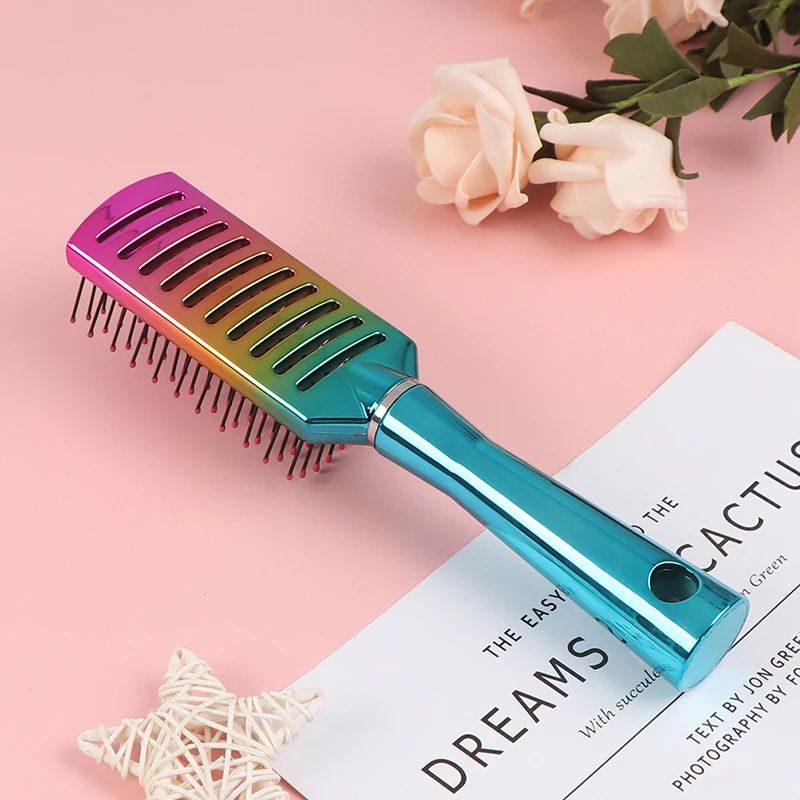 

Hair Comb Professional Electroplating Rainbow Comb Clipper Oil Head Hair Salon Styling Hairdressing Curly Detangle Hairbrush
