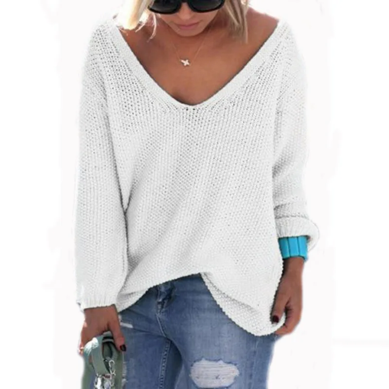 Сексуальный женский свитер с v-образным вырезом и открытыми плечами 2018