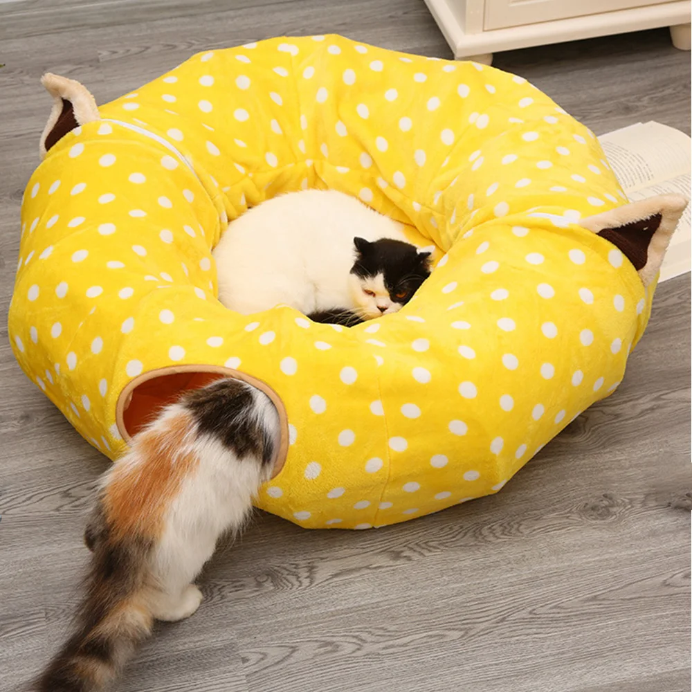 T&uacute;nel redondo para gatos, juguete interactivo con alfombrilla para cama, cama plegable extra&iacute;ble para mascotas, ejercicio para cachorros-0