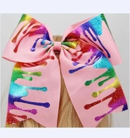 2 pces sparkling hair bow elastic band 7inch rainbow holographic cheer bow holder cheerleading for teens girls accessories