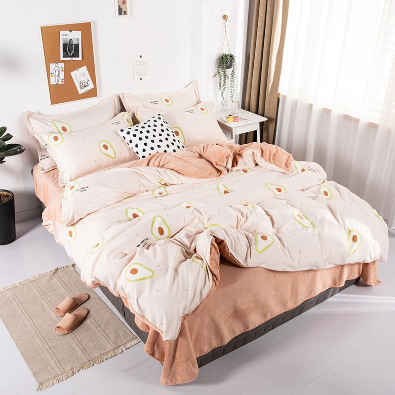 

ENNROS Super soft and warm double-sided cotton bedspread wool sheets duvet quilt cover set king size bedclothes decoration