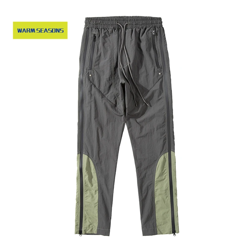 

Korean Hgh Street Color Block Side Zipper Cargo Pants Mens Drawstring Straight Loose Casual Track Pants Hip Hop Baggy Trousers