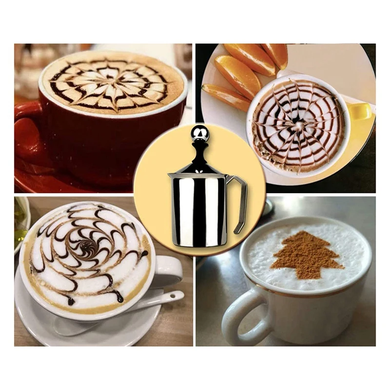 

500Ml Stainless Steel Double Mesh Milk FrotherMilk Frother Jug with Art Pen&Thermometer,for Cappuccino and Coffee Latte