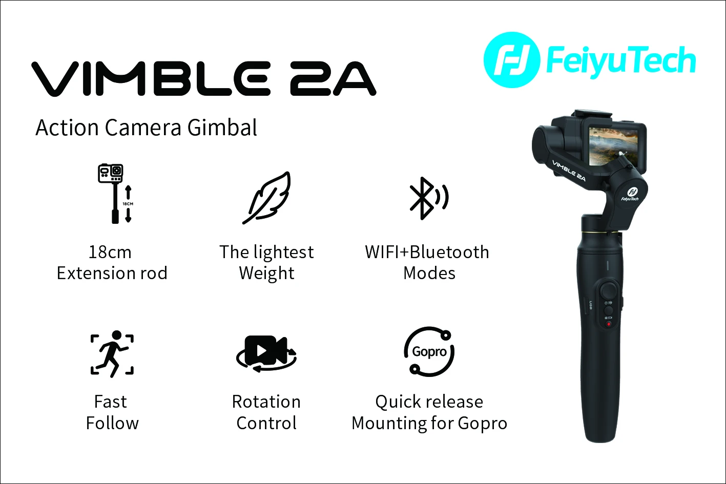 Выдвижная Экшн камера Feiyu Vimble 2A стабилизатор для Gopro Hero 7/6/5 18 см выдвижная штанга