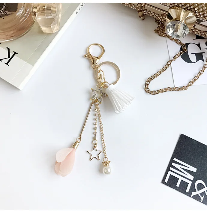

Bag Pendant New Keyring 2020 Original Five-Pointed Star Flower Pearl Fringe Keychain Car Hanging Ornaments Lady Key Chain