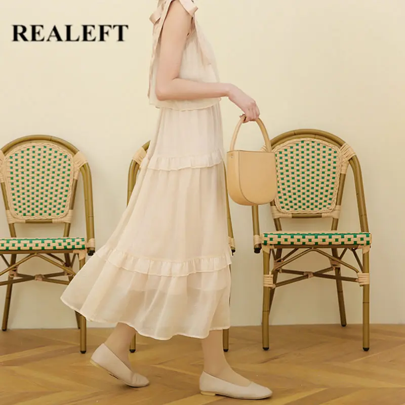 REALEFT 2020 новое летнее Сетчатое длинное платье без бретелек с оборками женские