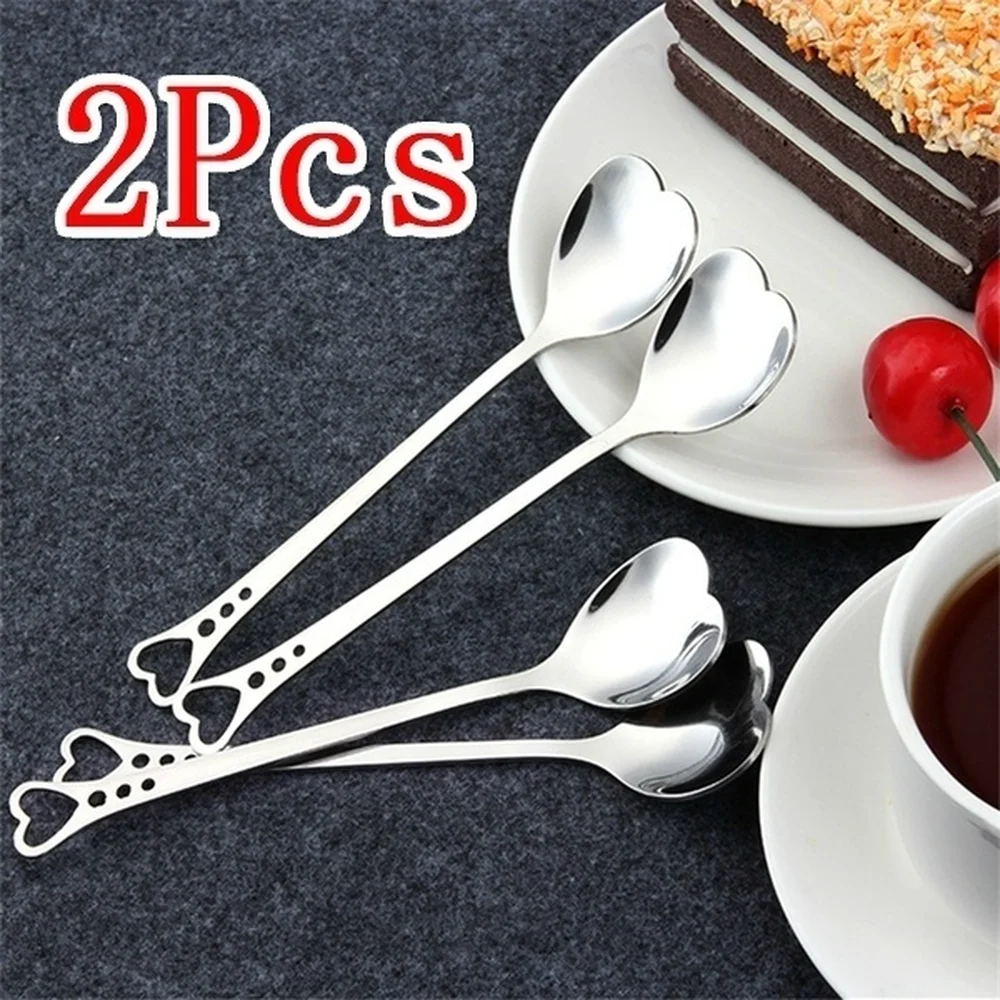 

2Pcs Heart Shape Stainless Steel Coffee Spoon Dessert Sugar Stirring Spoon Ice Cream Yogurt Honey Spoon Kitchen