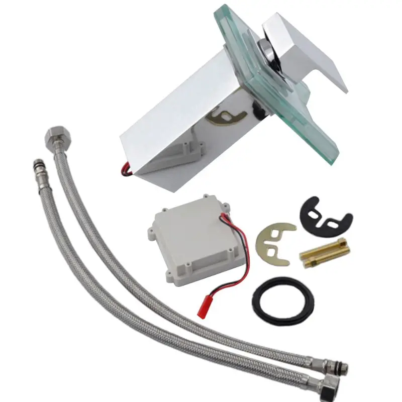 

Светодиодный индикатор холодного площадь Водопад кран для горячей и холодной воды для ванной Контроль температуры Цвет светильник Стекло ...