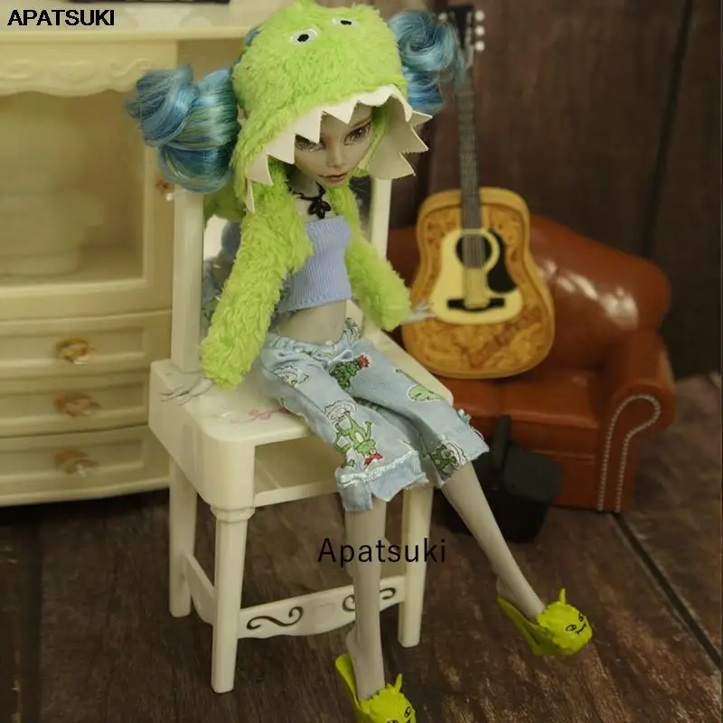 

Fashion Green Coat Blue Crop Top Pants for Monster High Doll Outfits Clothes Set For Bratz Doll DIY Accessories 1/6 Kids Toys