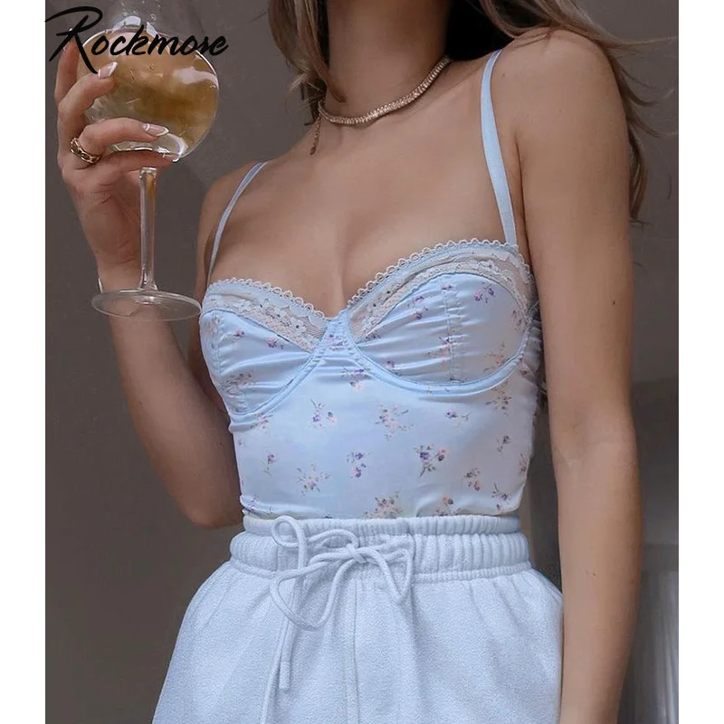 

Rockmore Lace Aesthetic Crop Tops Women V Neck Sleeveless Tank Top Tee Cute Clothes Academia Vintage E Girl Camisole Streetwear
