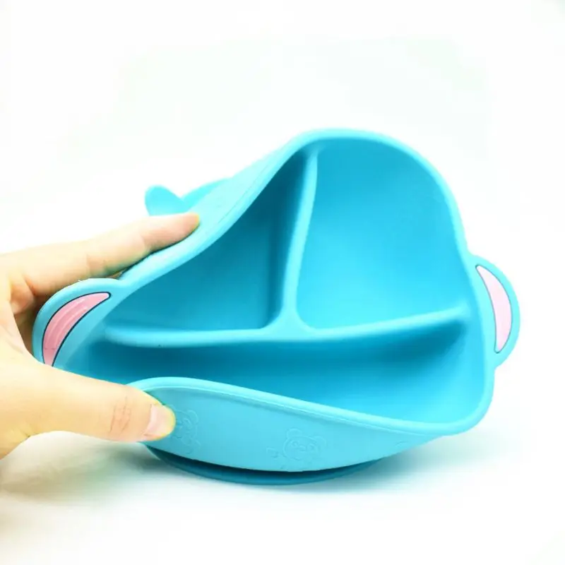 

Baby Plate Divided Food Bowl with Straw Non-Slip Portable 3 Grid Silicone Feeding Dish Tableware