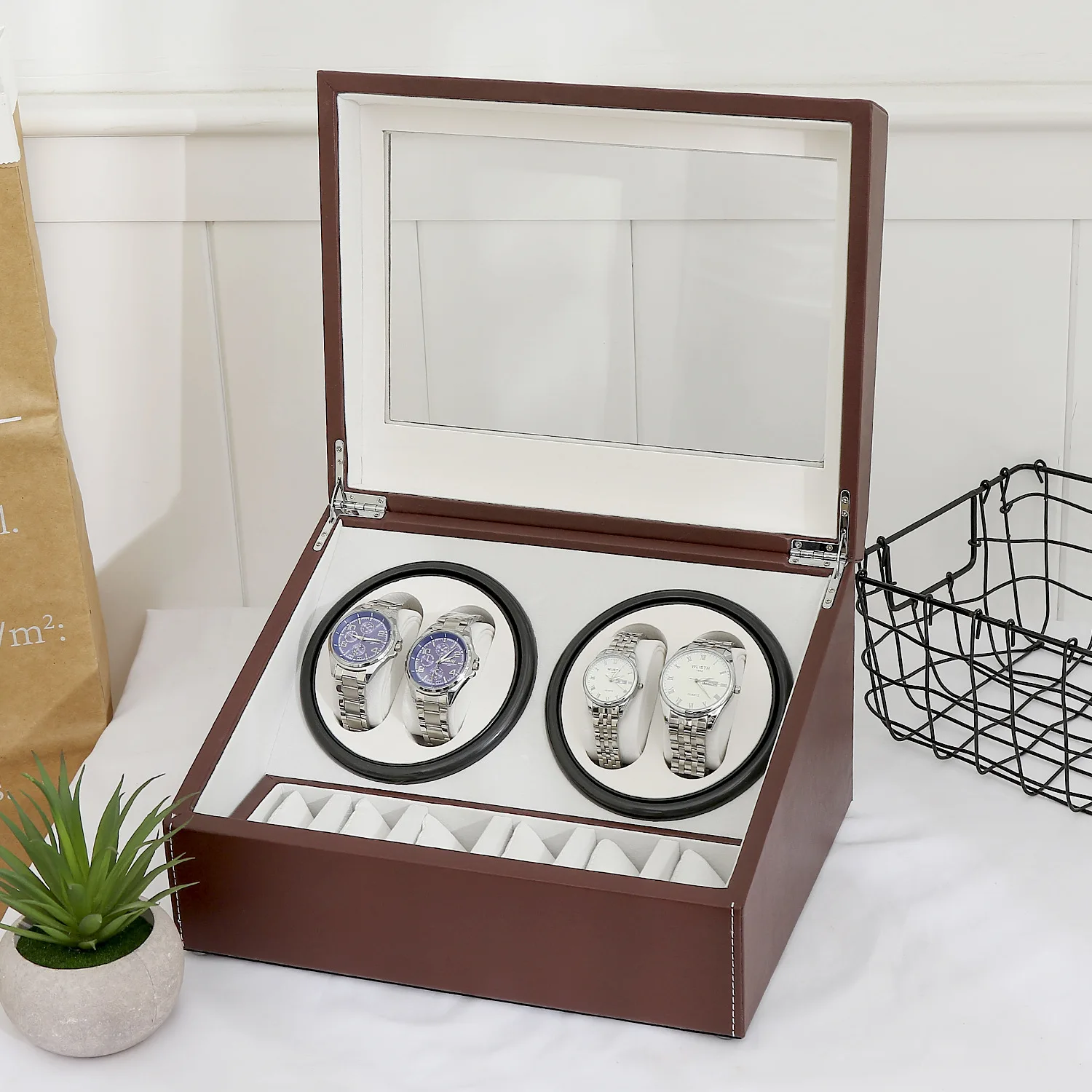 Автоматическая коробка для намотки часов роскошная 4 + 6 вращающихся чехол шкафа