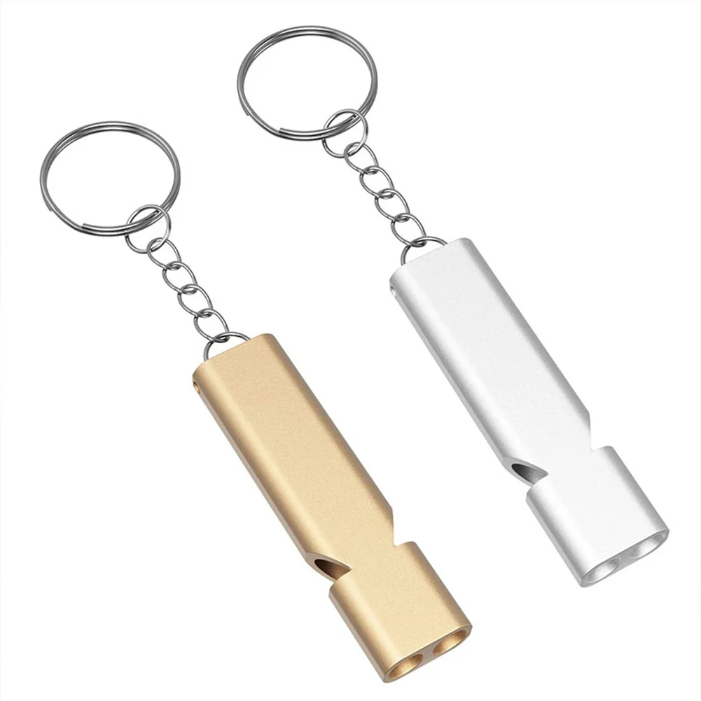 

Portable Double-frequency Emergency Survival Whistle High Volume Aluminum Alloy Keychain Outdoor Camping Hiking Tool Gold Sliver