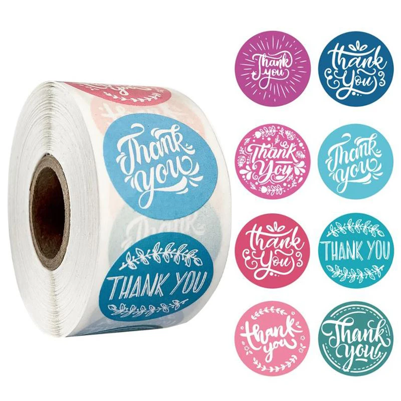 

500Pcs/roll 8styles Thank You Sticker for Seal Labels Round Floral Multi Color Labels Sticker handmade offer Stationery Sticker