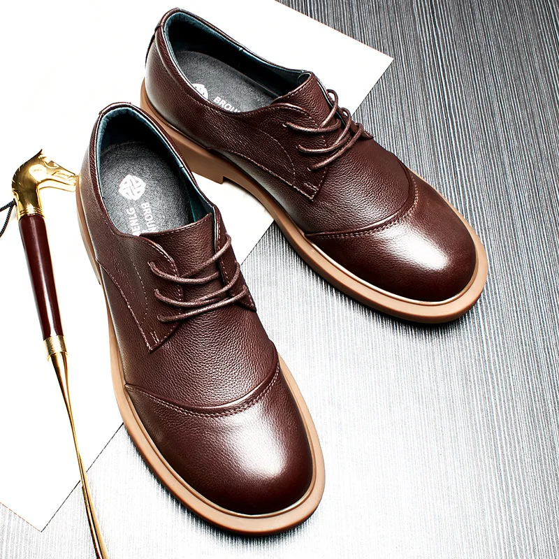 High Quality Genuine Leather Shoes Men Lace-Up Business Dress soft sole comfortable cowhide spring autumn | Обувь