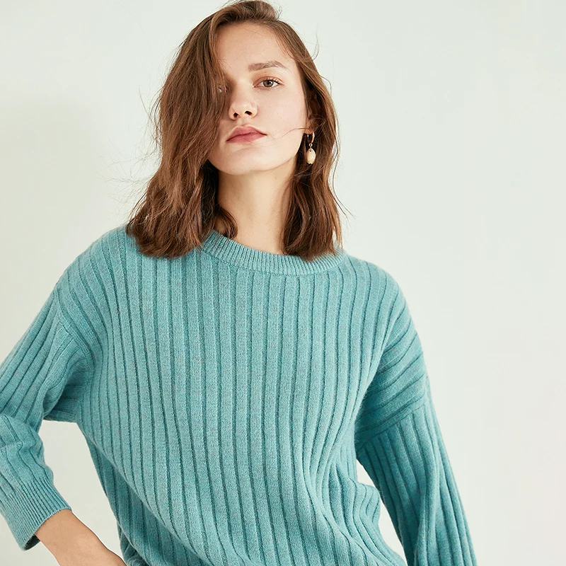 JECH2019 женский свитер кашемировый шерстяной Полосатый пуловер с круглым вырезом