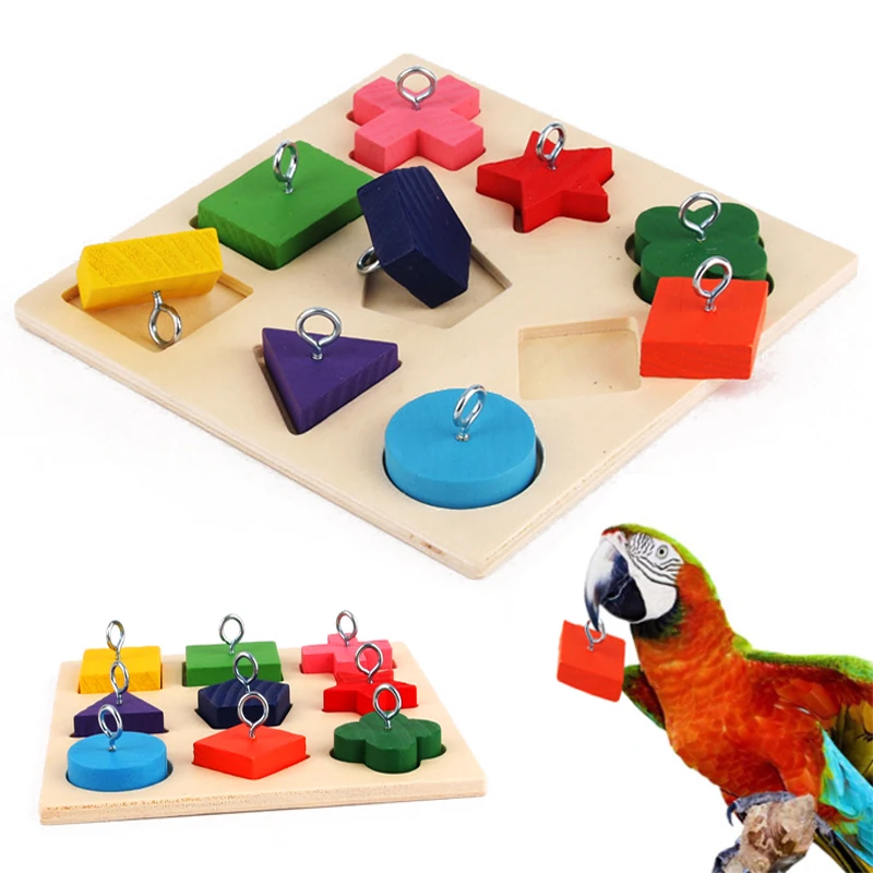 

Birds Parrot Toys Wooden Platform Block Intelligence Training Chew Puzzle Toy Block Pet Educational Gifts Birds Accessoires