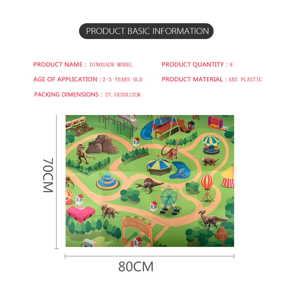 

Dinosaur World Scene Game Pad Playset Child Dinosaur Play Mat With 9 Simulation Dinosaurs Model Toy For Kid Funny Education Gift