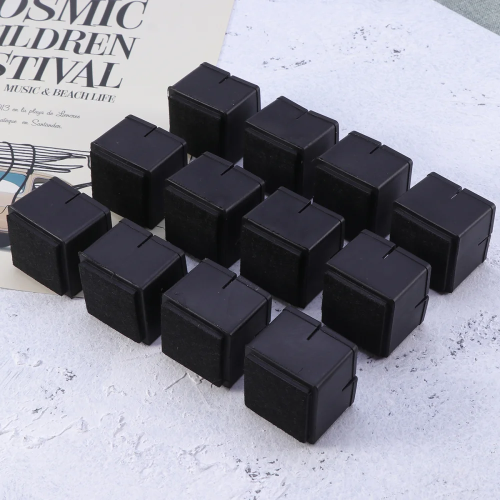 

12 PCS Square Chair Leg Caps Feet Pads Furniture Table Covers Wood Floor Protectors - Size 8 (Black)