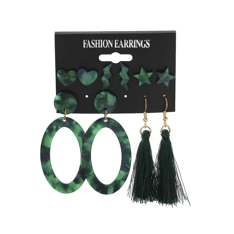

5 Pairs/set European American Hot Sale Earrings Set Multi-pair Personality Tassel Geometric Fashion Earrings Star Lightning
