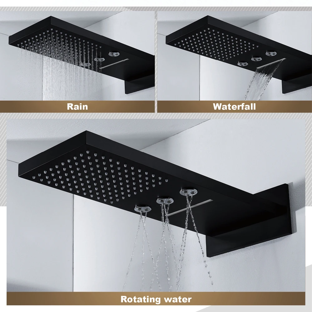 Черный смеситель для душа набор дождь и водопад душевая головка