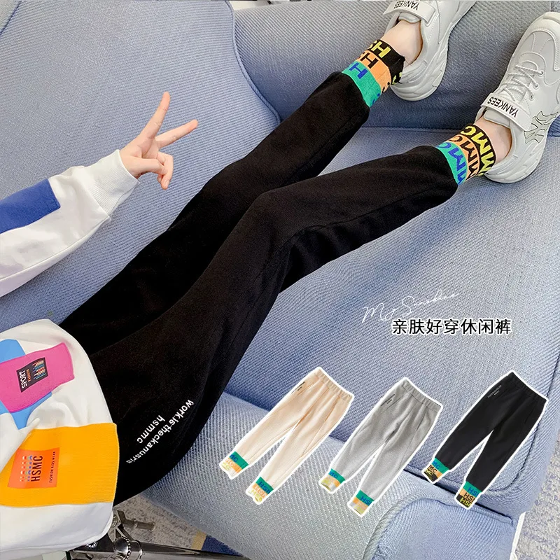 

Casual pants spring new 2021 three-color threaded children's pants, big children's trousers for girls