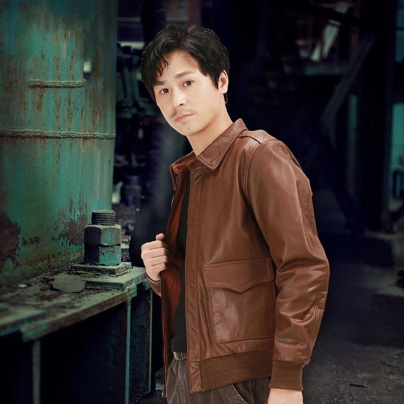 

Brown Men 2020 USAF A2 Pilot Leather Jacket Plus Size 6XL Genuine Cowhide Slim Fit Military Aviator Leather CoatFREE SHIPPING