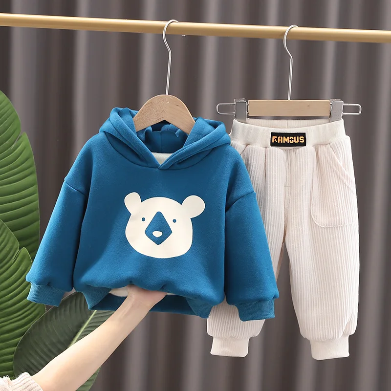 Детский бархатный костюм из двух предметов для мальчиков Осень-зима 2021 тонкий с