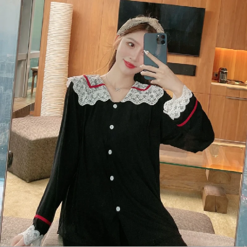 

Spring And Summer Modal Lace Pregnant Women's Pajamas Postpartum Lactation And Clothing Elastic Cardigan Feeding Clothes