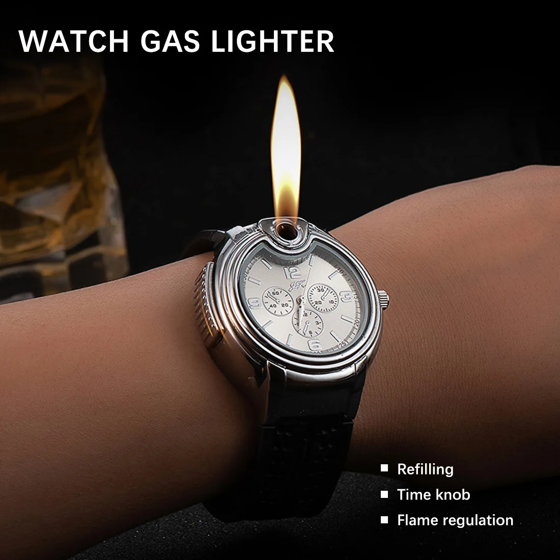 

Watch Style Metal Open Flame Watch Gas Lighter Creative Men's Sports Open Flame Watch Lighter Heating Wire Adjustable Encendedor