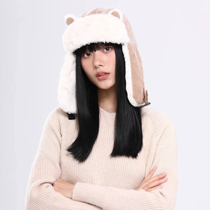 

Outdoor ladies hat new solid color twill dome hat student without eaves warm and velvet cover face climbing hat Christmas gift