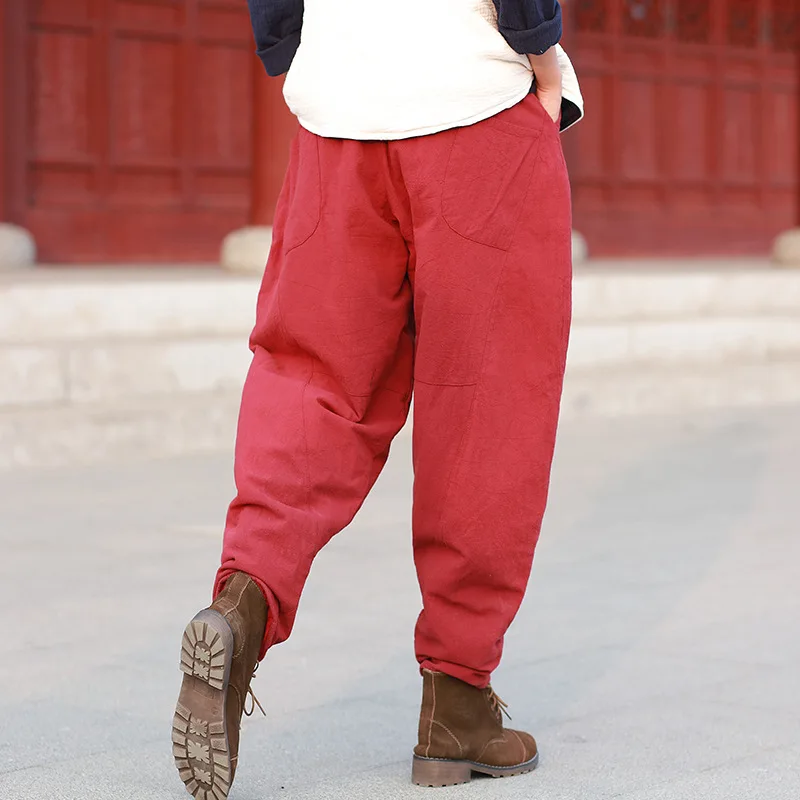 Runback толстые шаровары теплые штаны из хлопка женские брюки фонарики одноцветные