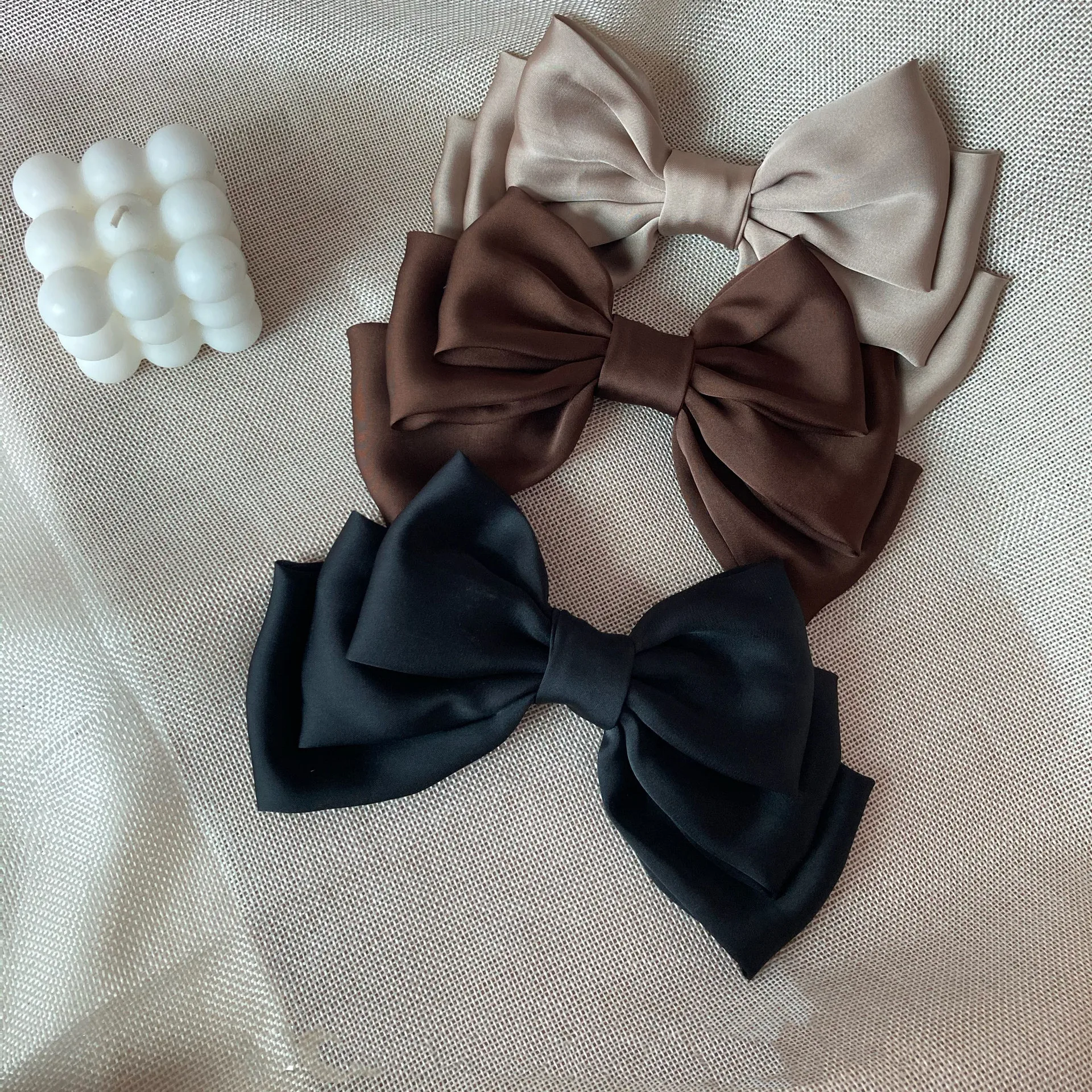 Модная заколка для волос с большим бантом из 3 слоев Милая атласная шифоновая в