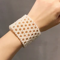 romantic charm female bracelets handmade knitting white imitation pearl bangle bracelet for women jewelry multilayer bracelet