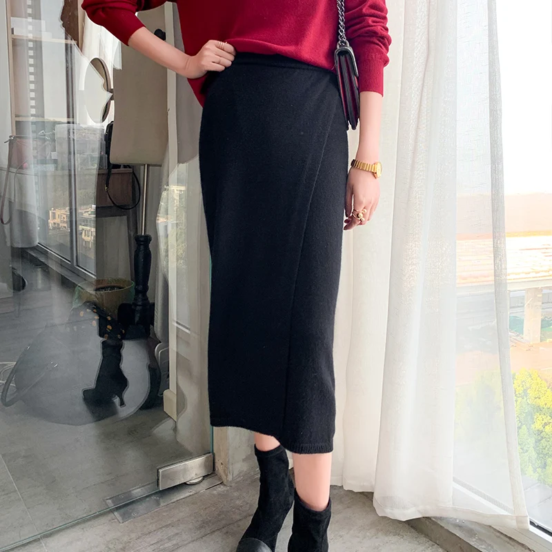 Новинка 2020 Женская кашемировая юбка сексуальная юбка-свитер Длинные Теплые юбки