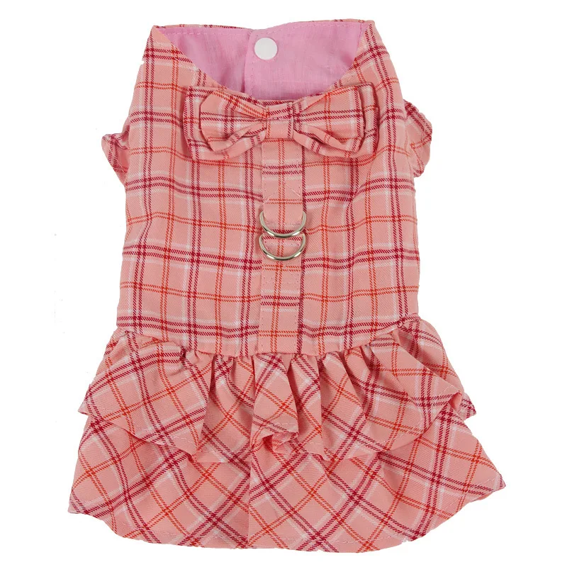 

Summer thin cotton pet skirt Korean version of plaid with leash dog skirt manufacturer wholesale dog clothes
