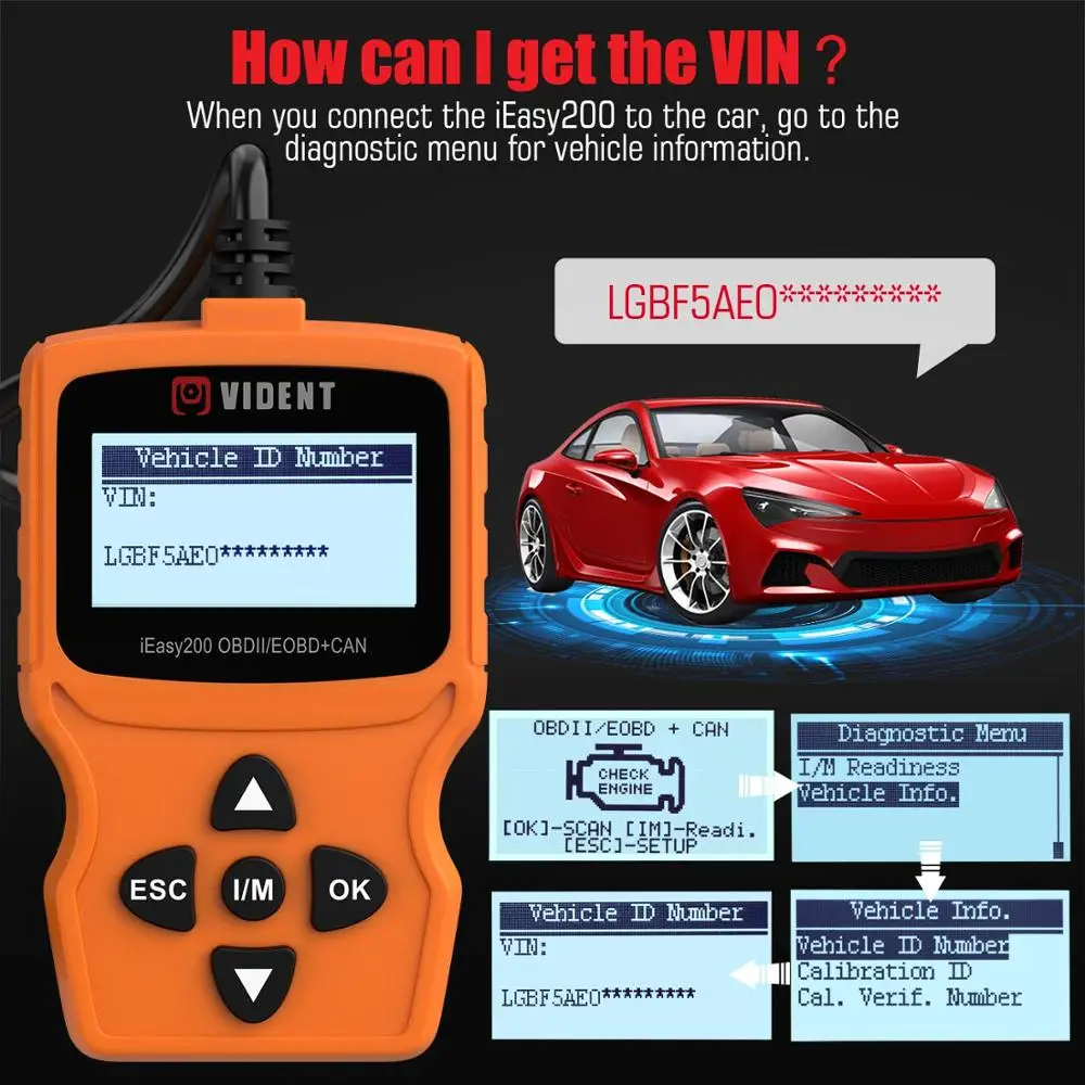 Считыватель кодов VIDENT iEasy200 OBDII/EOBD сканер двигателя OBDII автоматический OBD2 PK ELM327 |