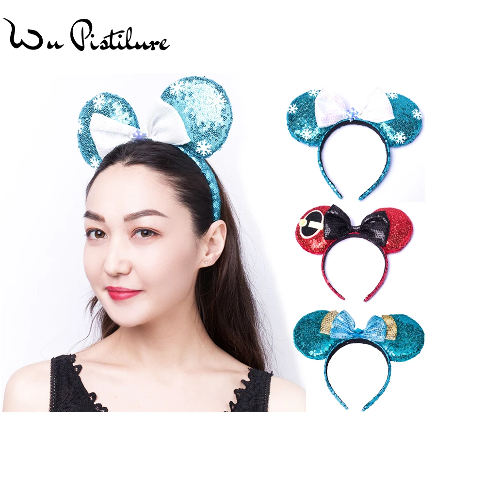 Белоснежка блестки бант повязка на голову уши Минни Маус фестиваль DIY аксессуары