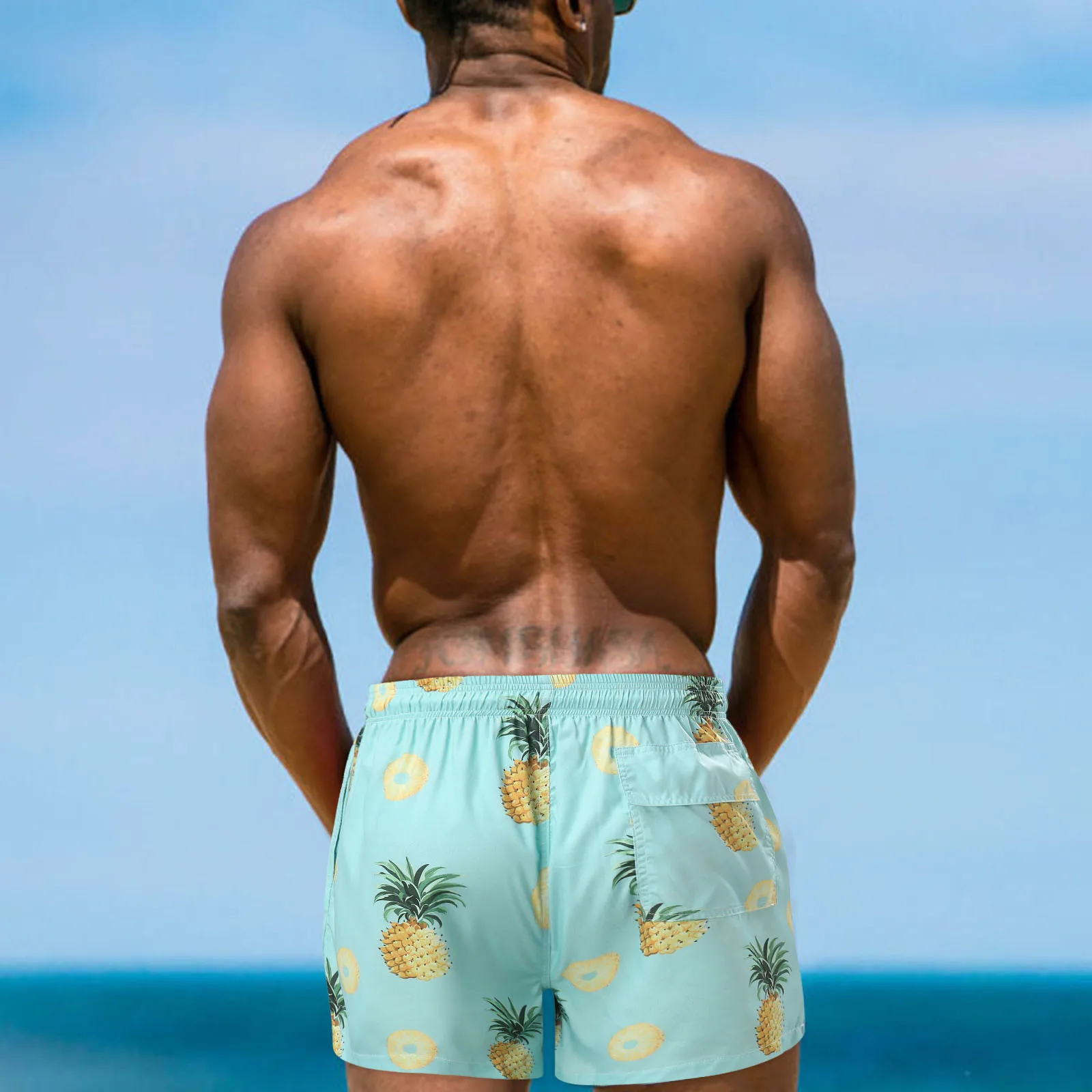 

Шорты мужские для плавания, быстросохнущие пляжные, модные, с принтом ананасов, подкладка, плавки, летняя одежда