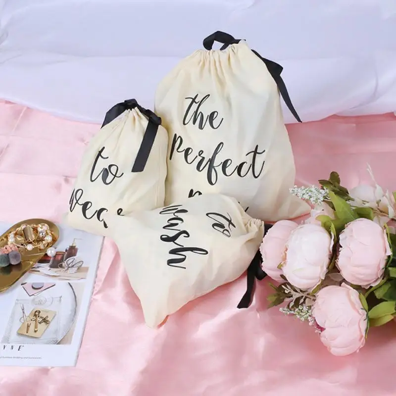 Комплект тканевых сумок с надписью на английском языке для домашней одежды|Сумки