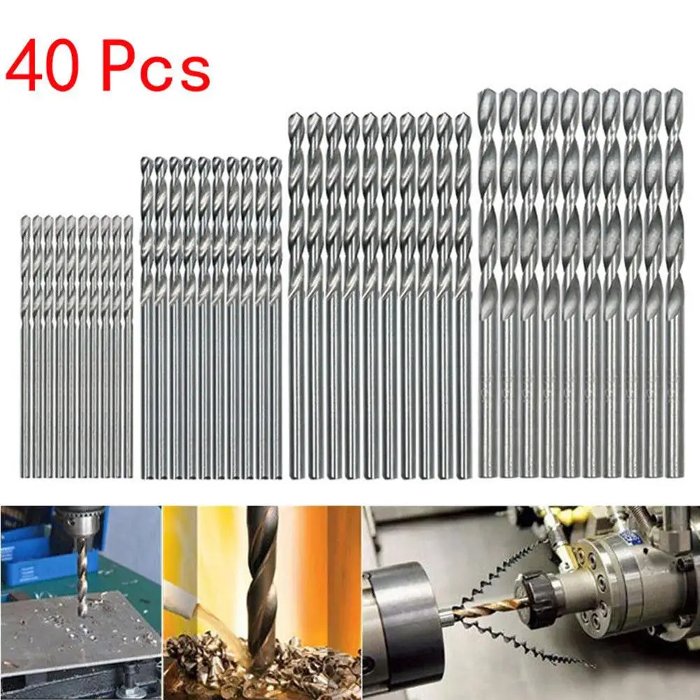 

0.5-2.0mm 40pcs Mini Drill HSS Bit Straight Shank Twist Drill Bits Set Metal Drills Wood Cutters Carpentry Woodworking Tools