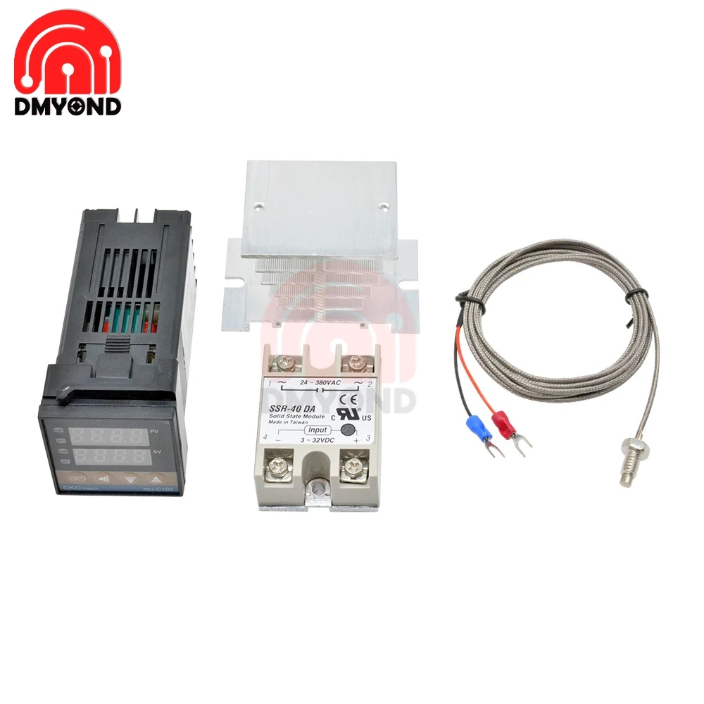 Цифровой ПИД регулятор температуры Φ REX C100 термостат + реле 40DA SSR K термопара зонд 1