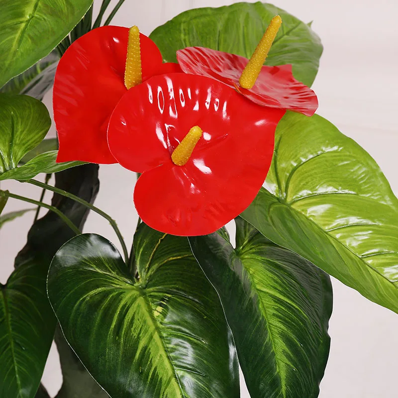 Decoraci&oacute;n de jard&iacute;n de 100cm, bons&aacute;i, plantas verdes, &aacute;rbol, flor falsa de pl&aacute;stico, simulaci&oacute;n de Anthurium, adornos de boda artificiales en maceta-3