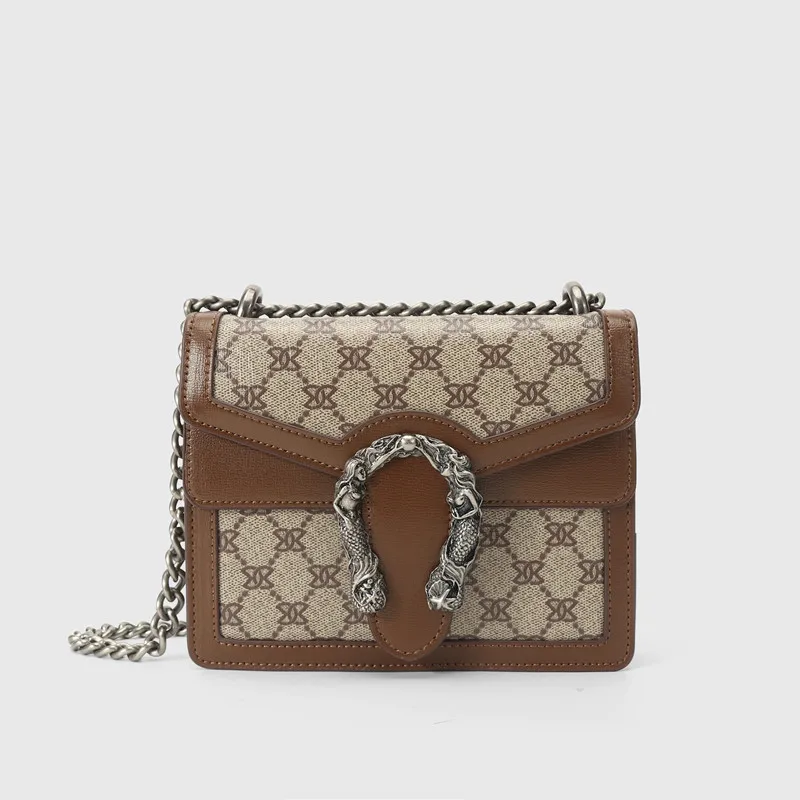 

Новинка 2021, универсальная маленькая квадратная Ретро сумка, модная сумка через плечо из натуральной кожи с диагональной цепочкой, роскошны...