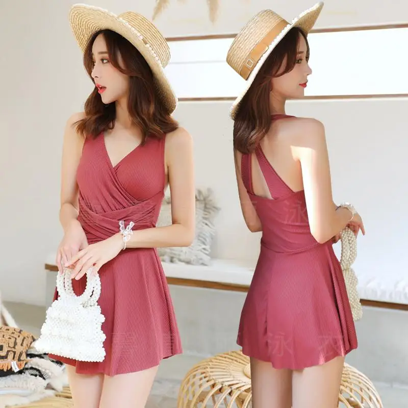 2020 swimsuit one piece dress skirt women Sexy Swimwear Female Solid Black Green Red Backless Fashion Bathing Suit | Женская одежда