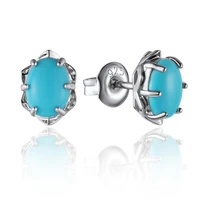gz zongfa genuine 925 sterling silver stud earrings for women simple 2 carats natural turquoise gemstone fashion fine jewelry